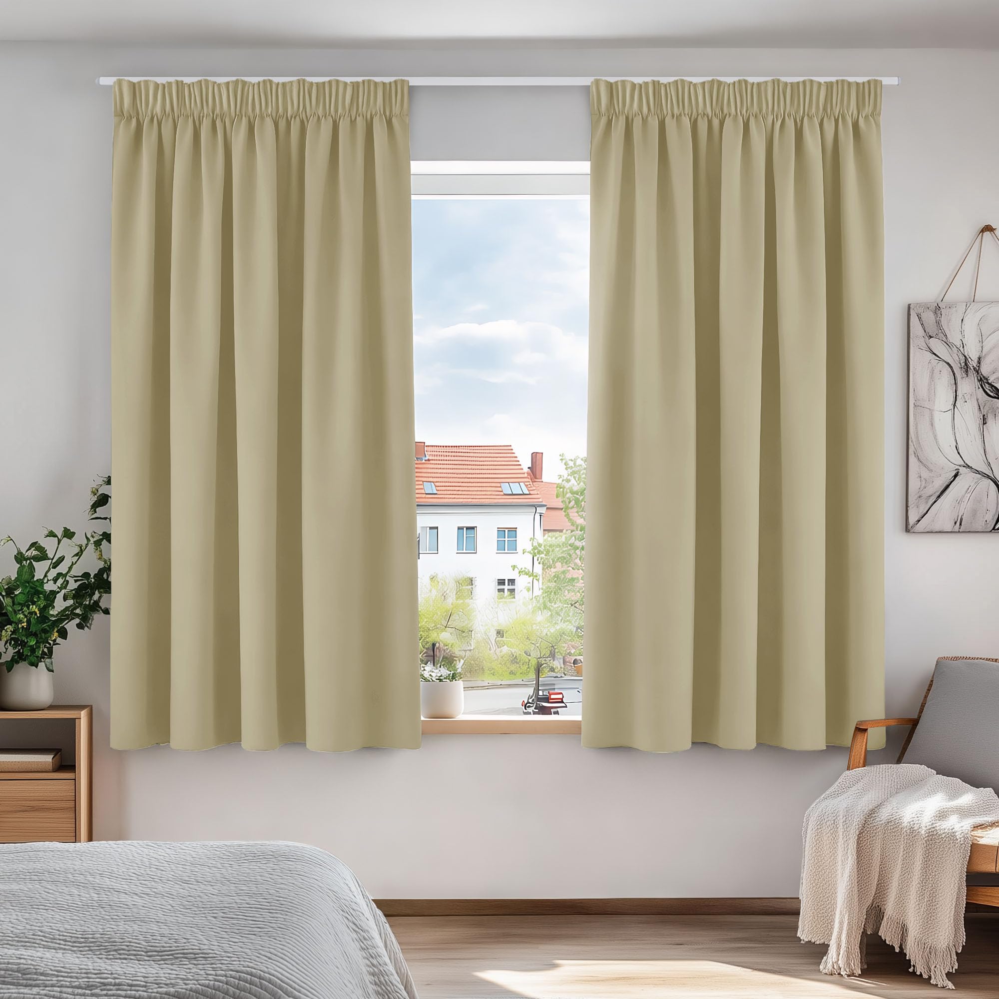 Deconovo Gardinen mit Kräuselband Blickdicht Vorhänge Kälteisolierend Thermovorhang für Balkontür Schlafzimmer 2 Stück