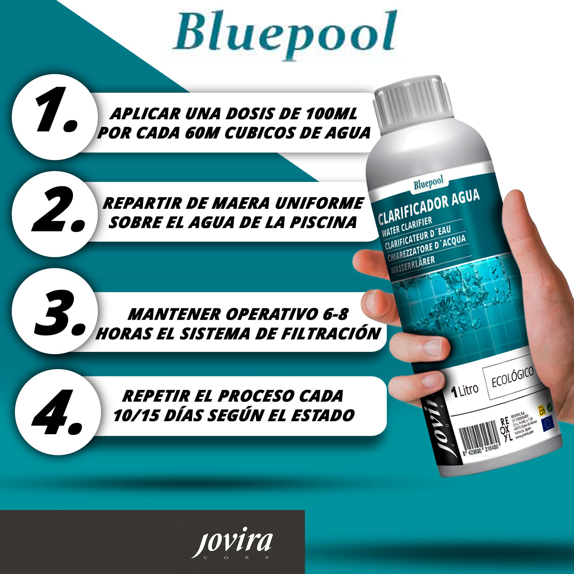 1L Clarificador Natural para Piscinas y Spas|Agua Cristalina y Limpia sin Esfuerzo. (1 Litro)