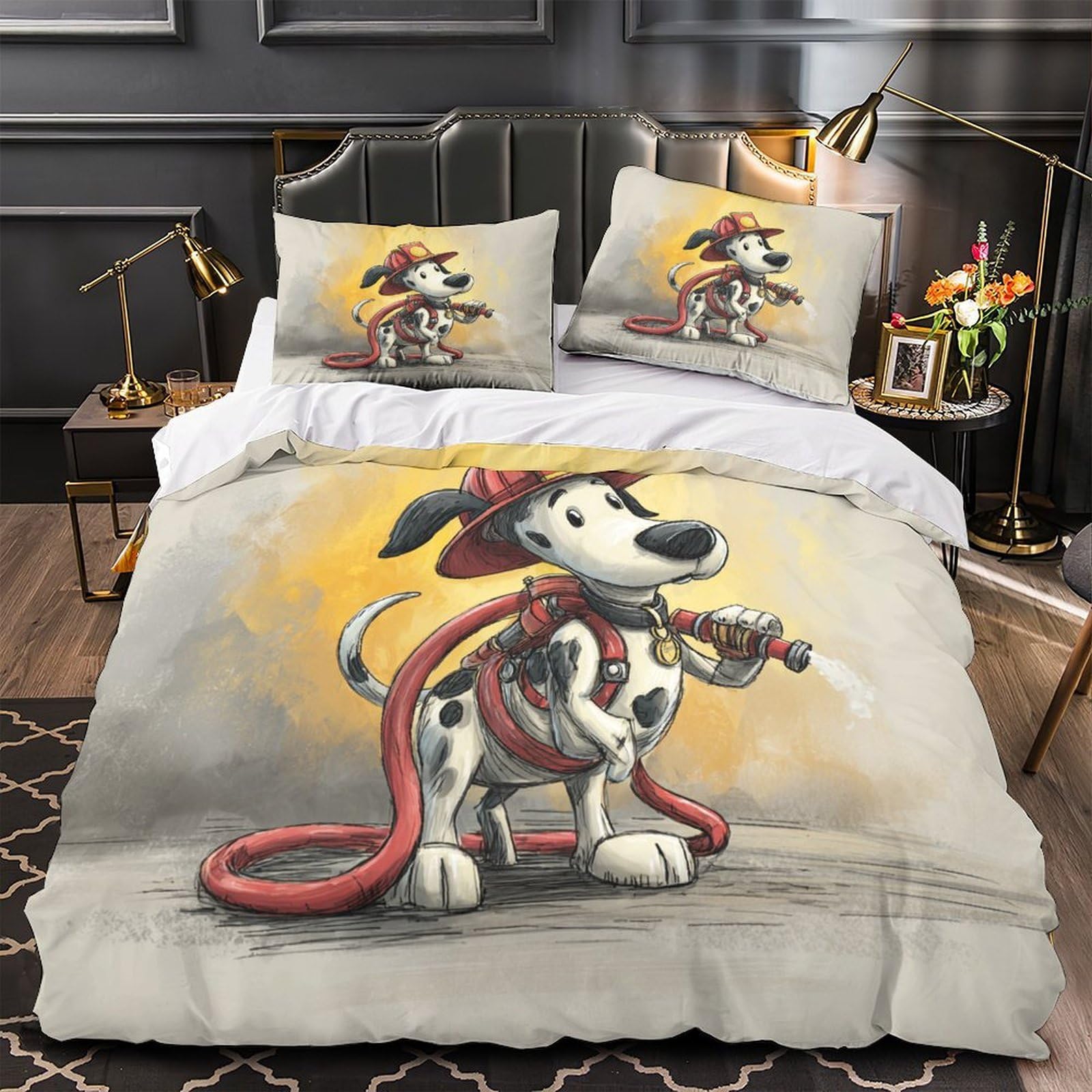 Housse de couette chien pompier hypoallergénique avec fermeture éclair