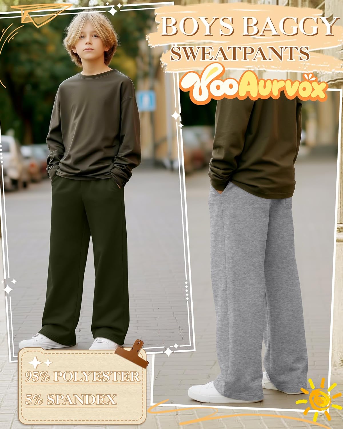 4 Pack Boys Baggy Sweatpants 5-14 Years Casual Pants Straight Leg Open Bottom Drawstring Kids Joggers with Pockets - Image 4