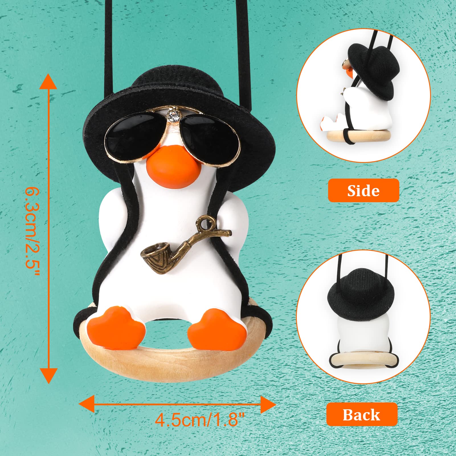 Ornement Rétroviseur Canard Balançoire - Avec Lunettes De Soleil Et Pipe - Décoration Voiture Cadeau Drôle