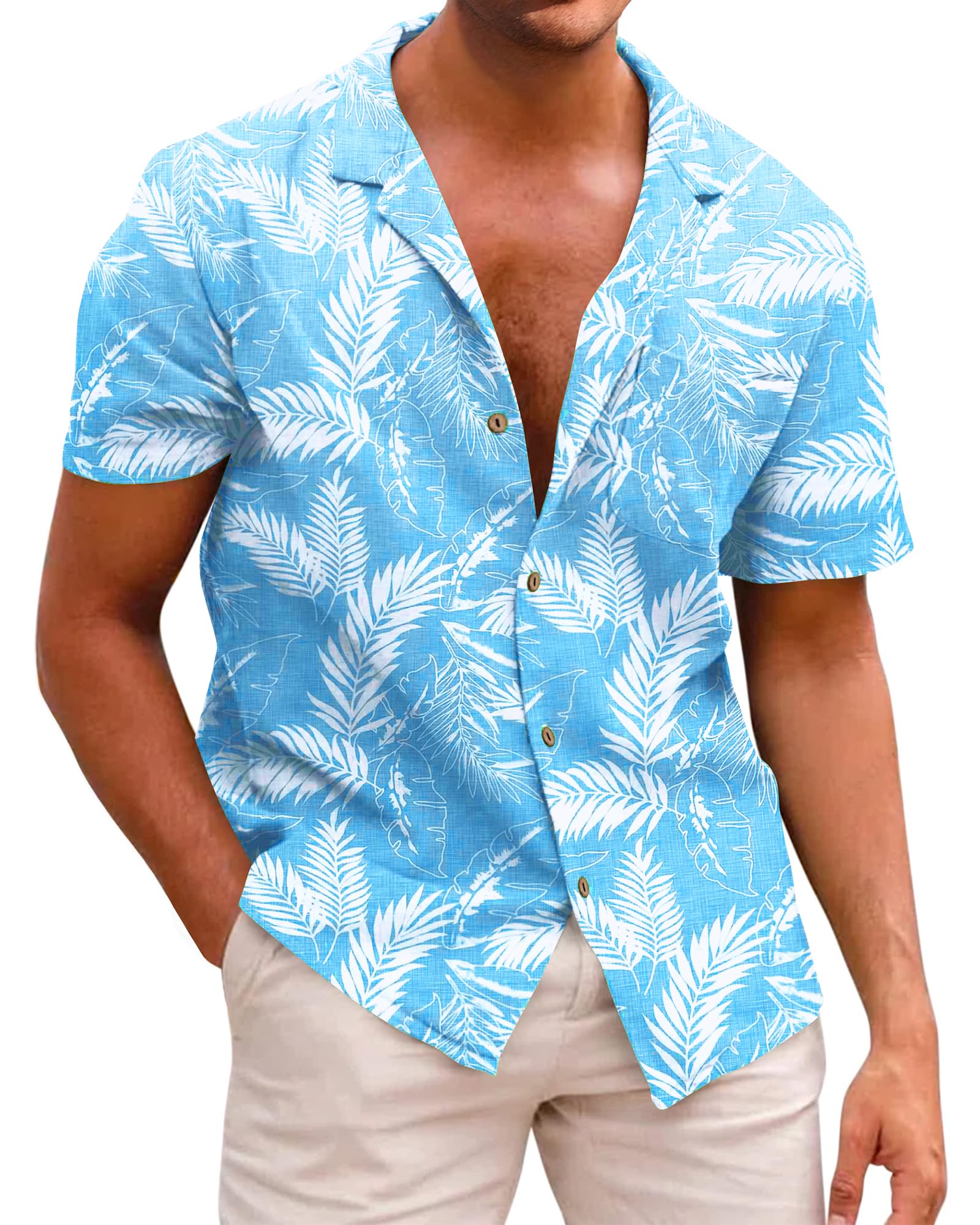 Beotyshow Herren Hawaiihemd Freizeit Hemd Kurzarm Baumwolle Blumen Shirt Urlaub Sommer Strand Hemd Reise Shirts