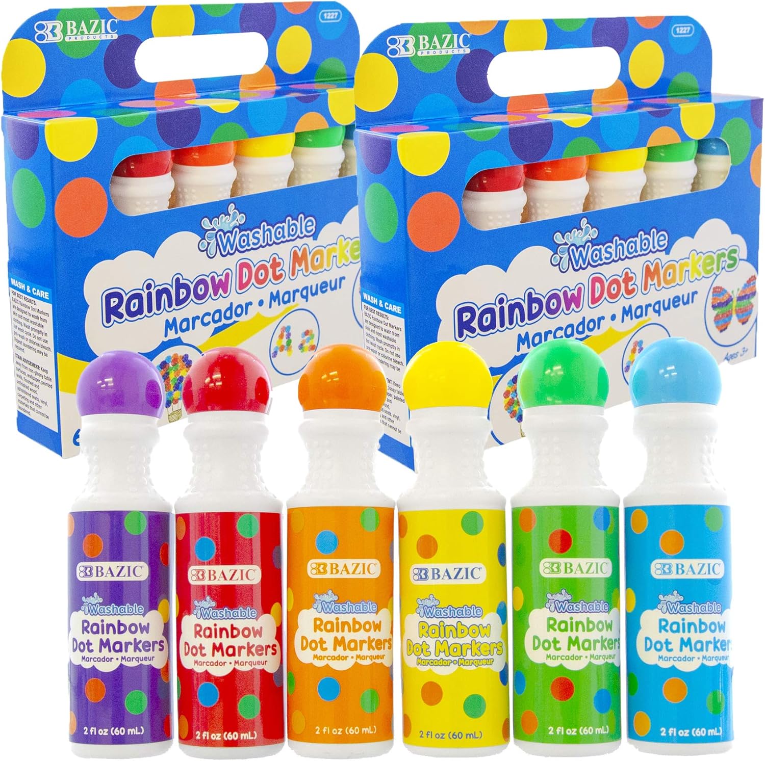 BAZIC Products Washable Dot Markers for Arts and Crafts Kids, 6 Colors Paint Marker Kit, Non Toxic Water-Based Bingo Daubers (6/Pack), 2-Pack