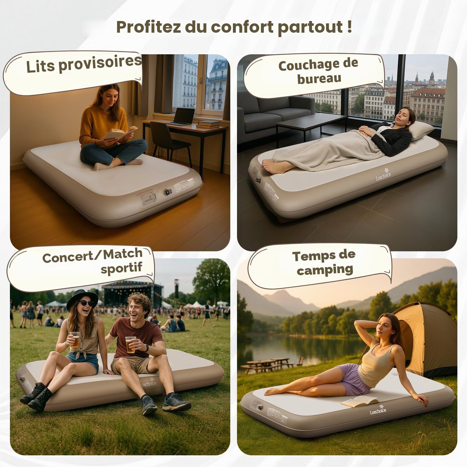 Luxchoice Matelas Gonflable 1 Place Electrique 200×100×20cm Lit Gonflable avec Pompe Électrique Intégrée – Gonflage Rapide 2 Min Surface Douce et Confortable pour Camping et Invités 500kg Max
