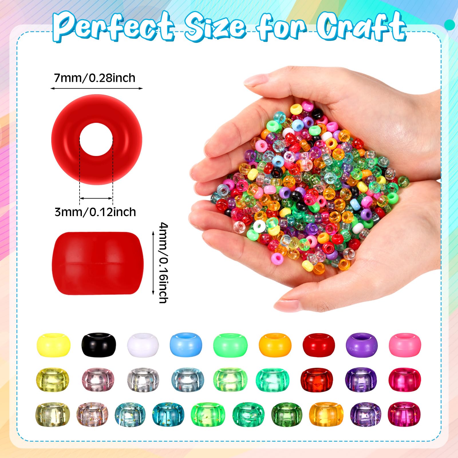 Lot de 10 000 petites perles Kandi en plastique pour fabrication de bijoux, loisirs créatifs, bracelets, tresses, cheveux, filles - 4 x 6 mm - 28 couleurs