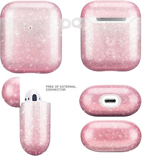 Miniatura 4 de Shining Pink - Funda protectora para audífonos y auriculares, funda protectora de TPU suave con llavero compatible con AirPods 2 y 1, color rosa