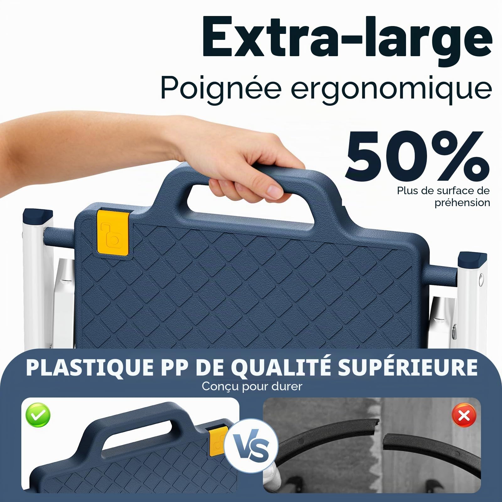 Urackify Échelle Marchepied 2 Marches en Acier Robuste, Pédales Larges Antidérapantes avec Poignée, Échelle Pliable Sécurisée Patins Antidérapants, Charge 150 kg, Idéale Maison Cuisine, Bleu