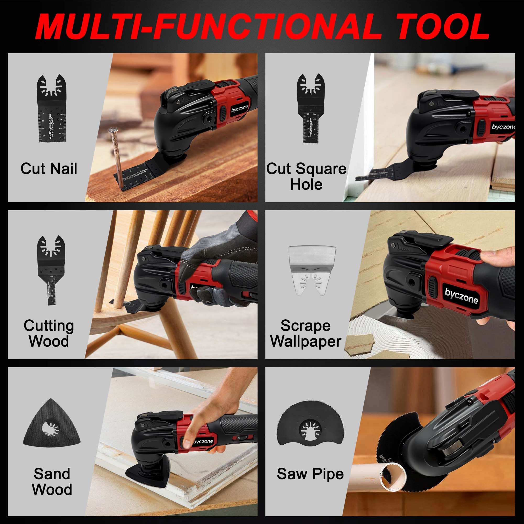 Multiherramientas oscilantes para batería Milwaukee de 18 V, multiherramienta inalámbrica con 6 velocidades variables de 8.500-21.000 RPM, 23 herramientas oscilantes de lijado y corte (solo