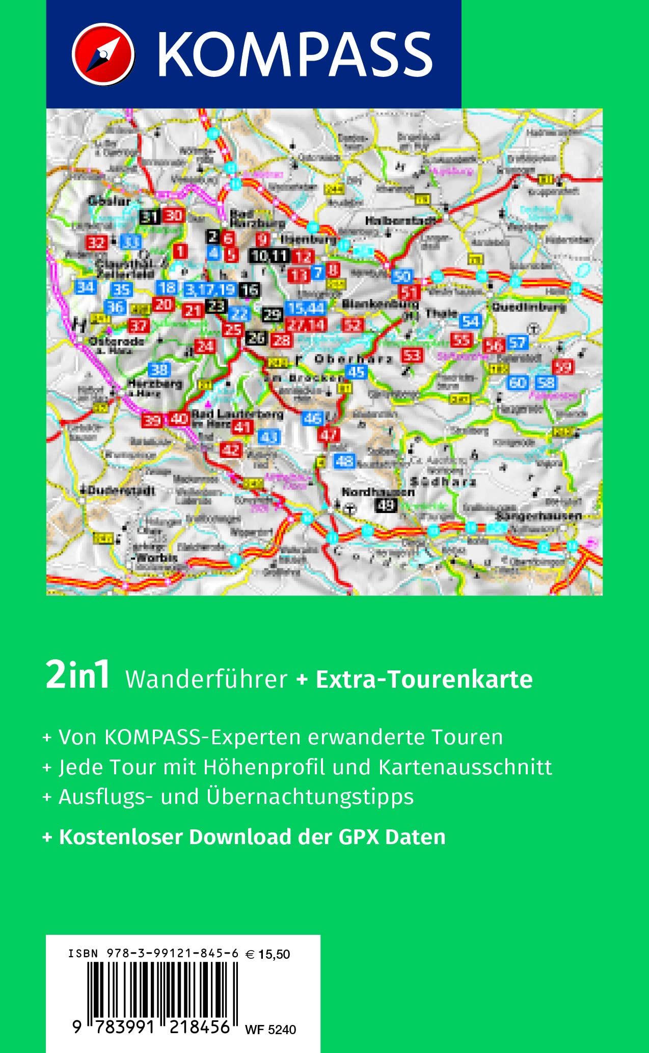 KOMPASS Wanderführer Harz, 60 Touren mit Extra-Tourenkarte: GPS-Daten zum Download