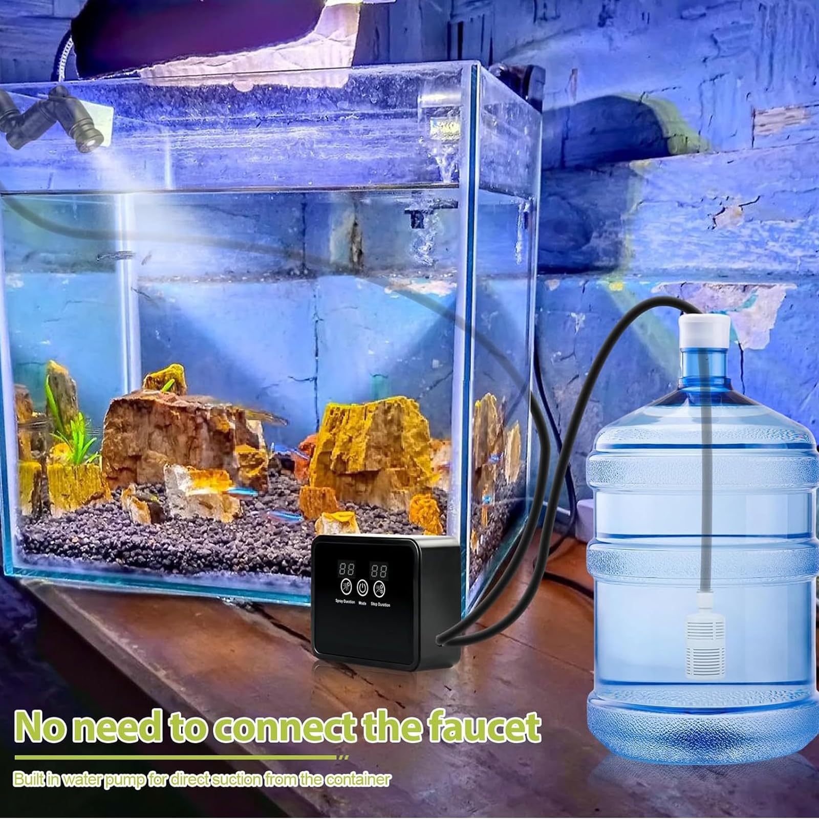 Humidificador de aire para reptiles, sistema de aspersión inteligente de terrario, sistema inteligente de reptiles, atomizador automático con temporizador y boquillas de pulverización ajustables para