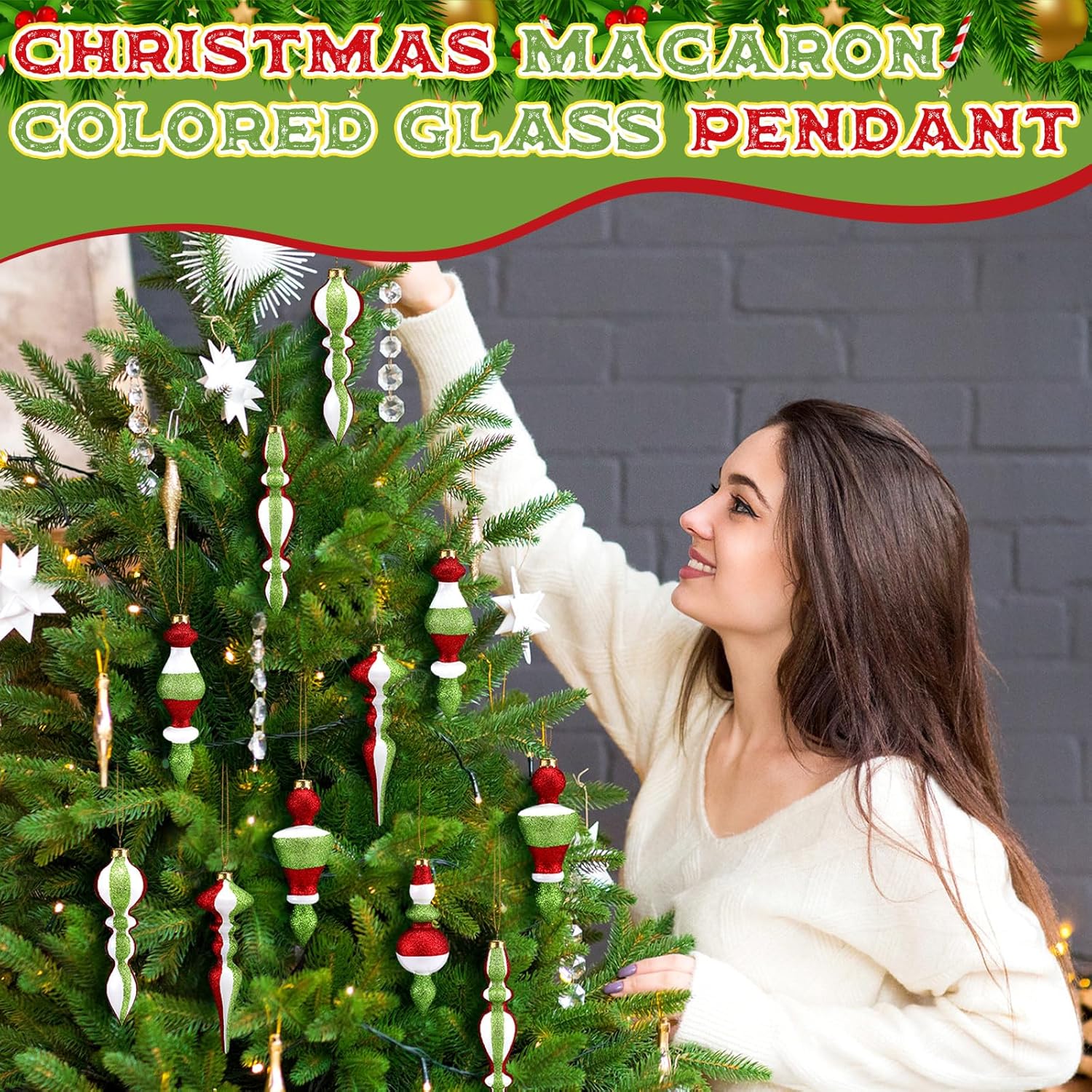 6 Pcs 6.3 Inches Mercury Glass Finial Christmas Ornaments Hanging Christmas Finials Glass Ornaments Assorted Mercury Decor for Vintage Holiday Xmas Tree Decoration (Red and Green) - Image 2