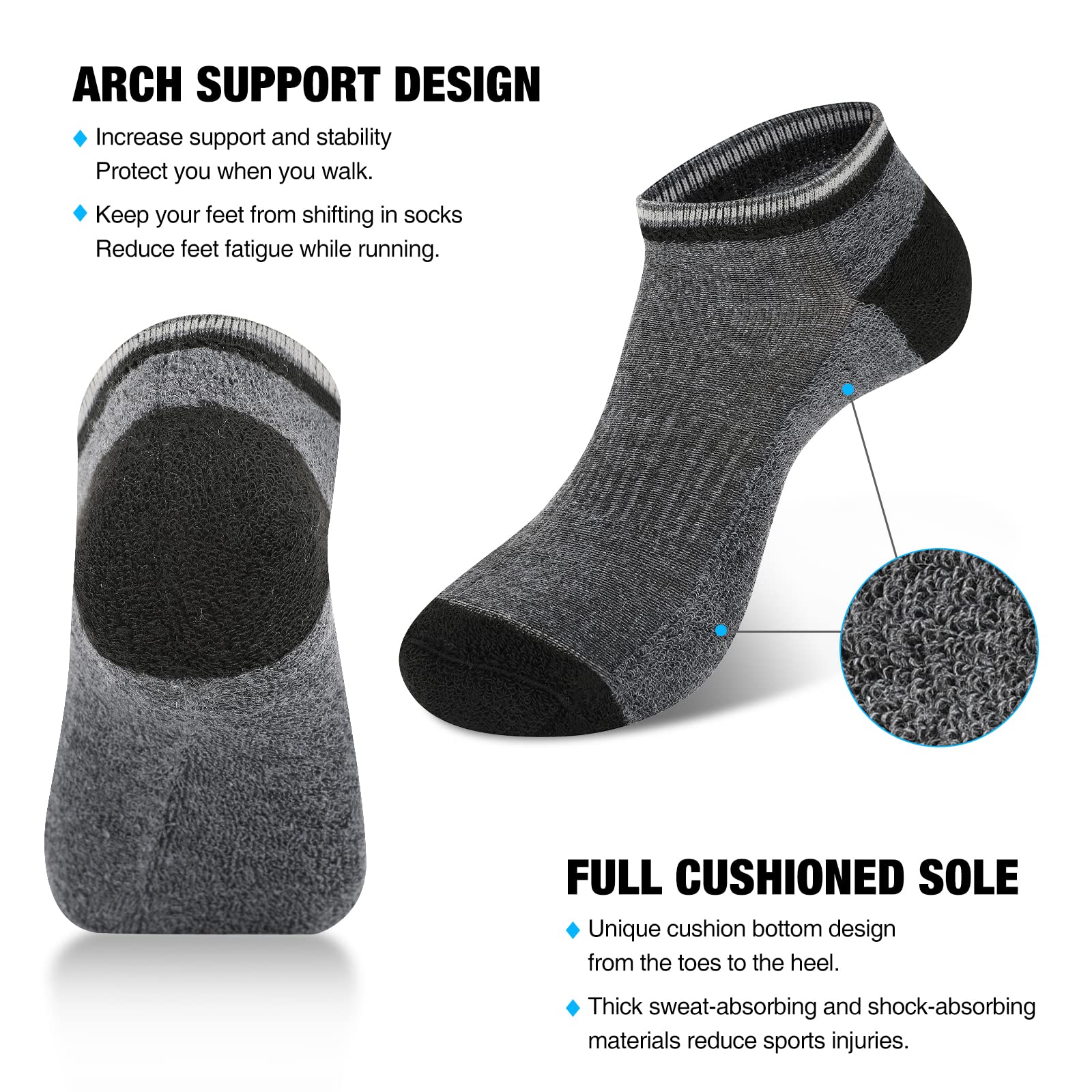COOVAN Paquete de 10 calcetines de corte bajo para hombre, con cojín atlético, calcetines casuales