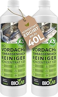 BIOLAB Vordach & Terrassendach Reiniger Konzentrat 1:20 (2 x 1 Liter) auch für Wintergarten, Glasdach, Terrassenüberdachung geeignet