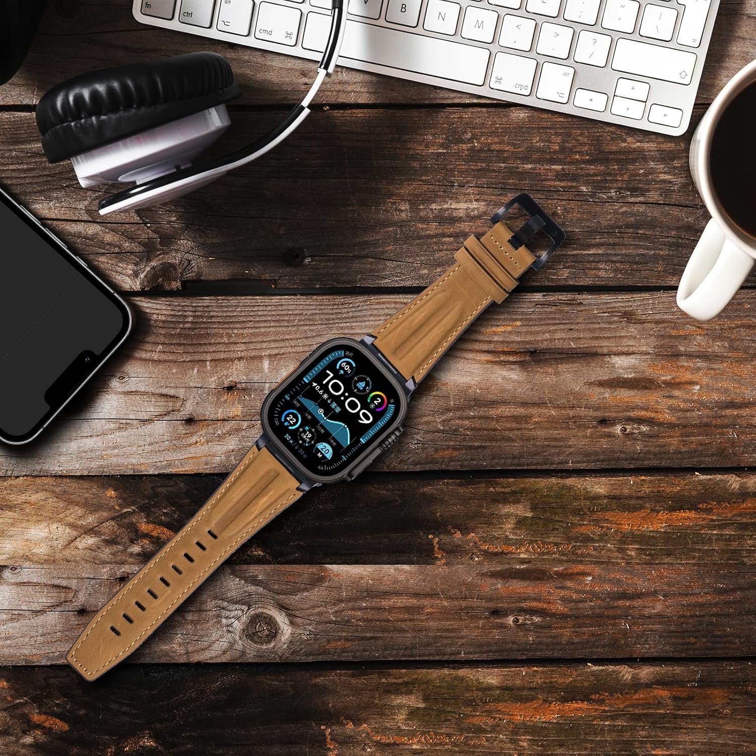 Top Grain Genuine Leather Compatible with Apple Watch Ultra 3 Band 49mm 46mm 45mm 44mm 42mm, Rugged Metal Connector Band Strap for Women Men iWatch Ultra 2/1 Series 11 10 9 8 7 6 5 4 3 SE - Image 7