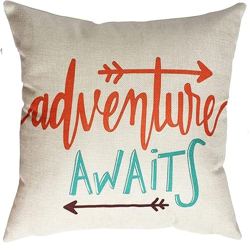 Miniatura 2 de Juego de 2 fundas de cojín con diseño de flechas, fundas de almohada cuadradas decorativas para el hogar de 20 x 20 pulgadas (aventura espera, sueño