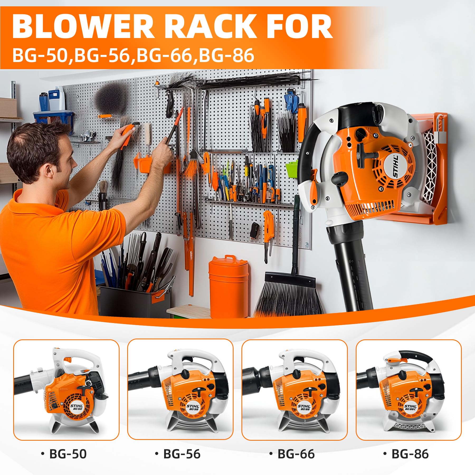 Estante de soplador para Stihl BG-50, BG-56, BG-66, BG-86, estante de montaje en pared para soplador de hojas de mano, soporte para soplador de hojas para remolque, estante de almacenamiento