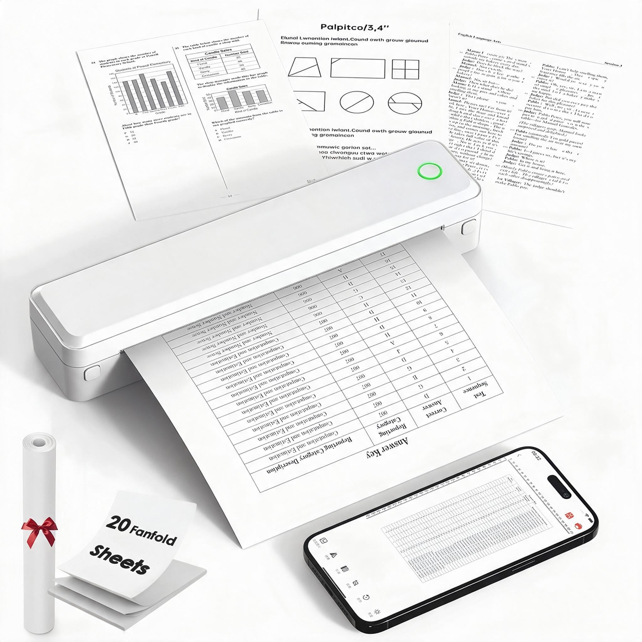 KNAON Tragbarer Thermodrucker, A4, Bluetooth, Weiß