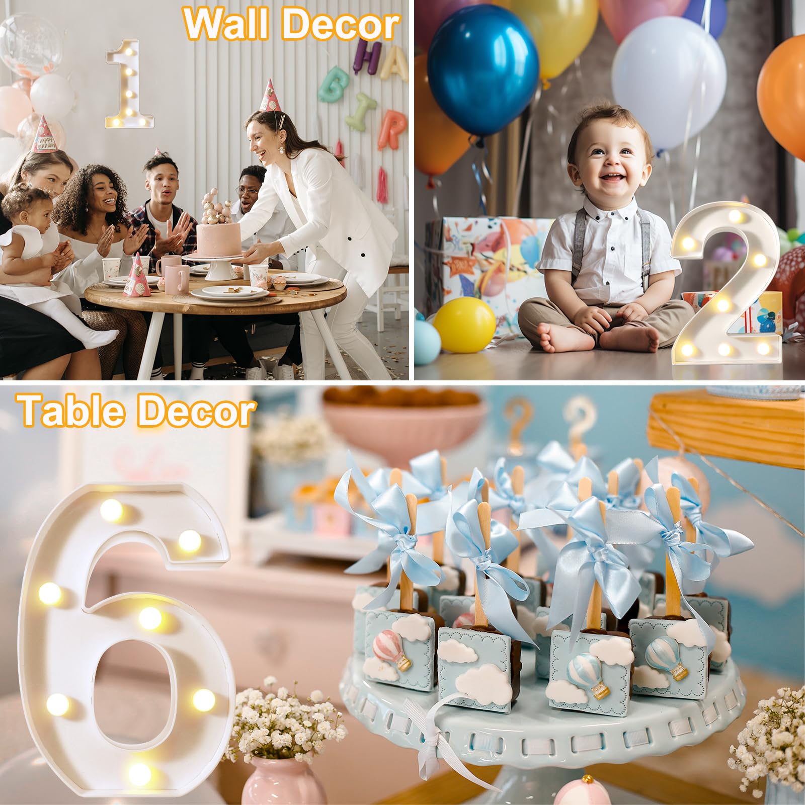 8.8" Decorative LED Light Up Numbers, Marquee Numbers Lights for 7th Birthday Decorations, Lighted Number Sign for Birthday Party Night Lights Wedding Anniversary Home Wall Decor, White Number 7 — view 2