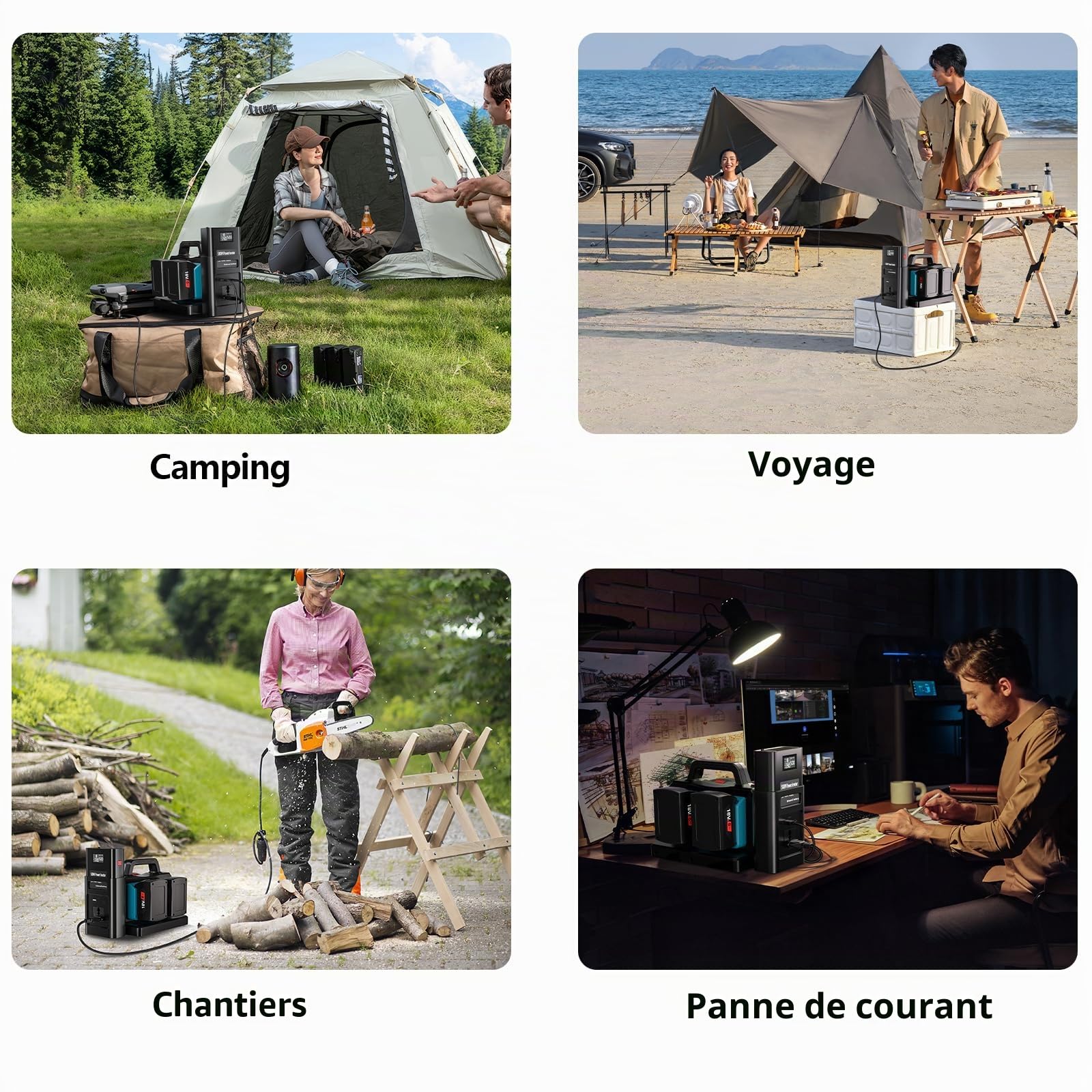 Adisipsoarin Onduleur sinusoïdal Pure 500W pour Batterie Bosch 18V (Pas de Batterie), convertit 18V CC vers 230V CA, avec Prise de Charge Voiture, pour Camping et urgences (4 Ports)