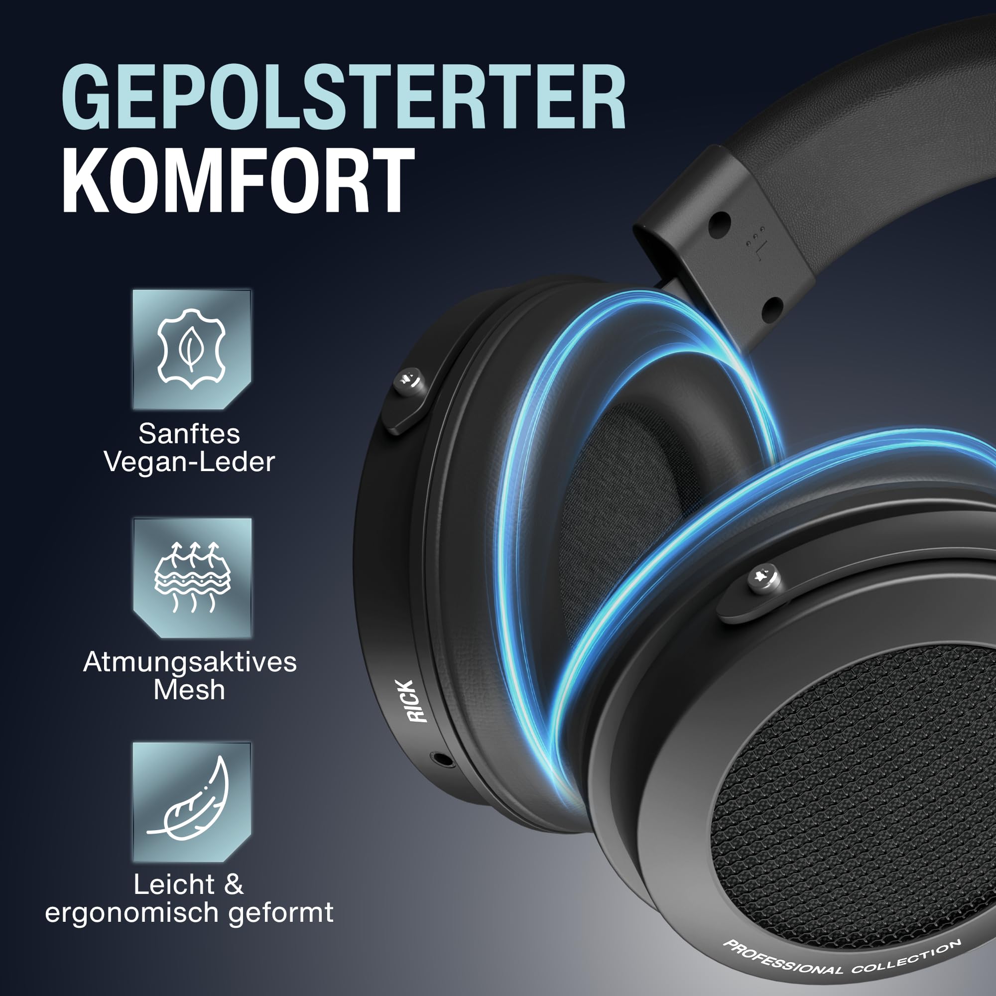 audio pirates Rick Over-Ear HiFi-Kopfhörer, Offenes Design | mit Case, 3m Kabel, 3,5mm / 6,3 mm Klinke-Adapter, Dezenter Bass, warm abgestimmt, Musik, TV & Hörspiel | Professional Collection
