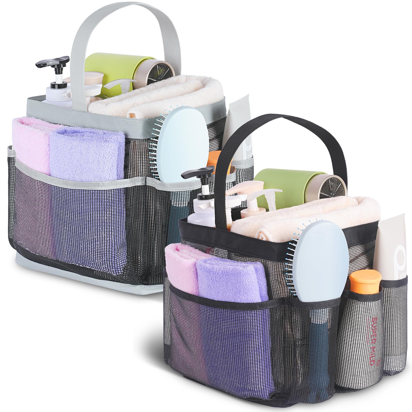 EUDELE 2 Pack Mesh Shower Caddy Portable for College Dorm Room Essentials, Shower Caddy Dorm with 9-Pocket Large Capacity,Shower Bag for Beach,Swimming,Gym