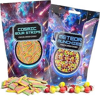 Freeze Dried Rainbow Crunch and Sour Belt Candies, Dehydrated Fruit Flavored Candy, Share Sized, Resealable Bags (Pack of 2)