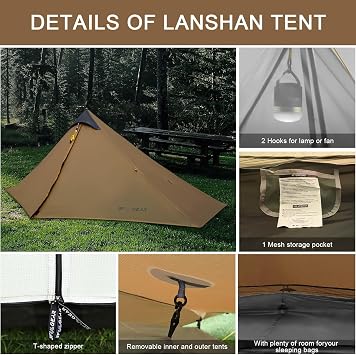3F UL Gear Lanshan Ultralight Tent for Camping, Tent 1 Person or 2 Person 3/4 Seasons Waterproof Professional Hiking Tent 15D Professional Camping Tent