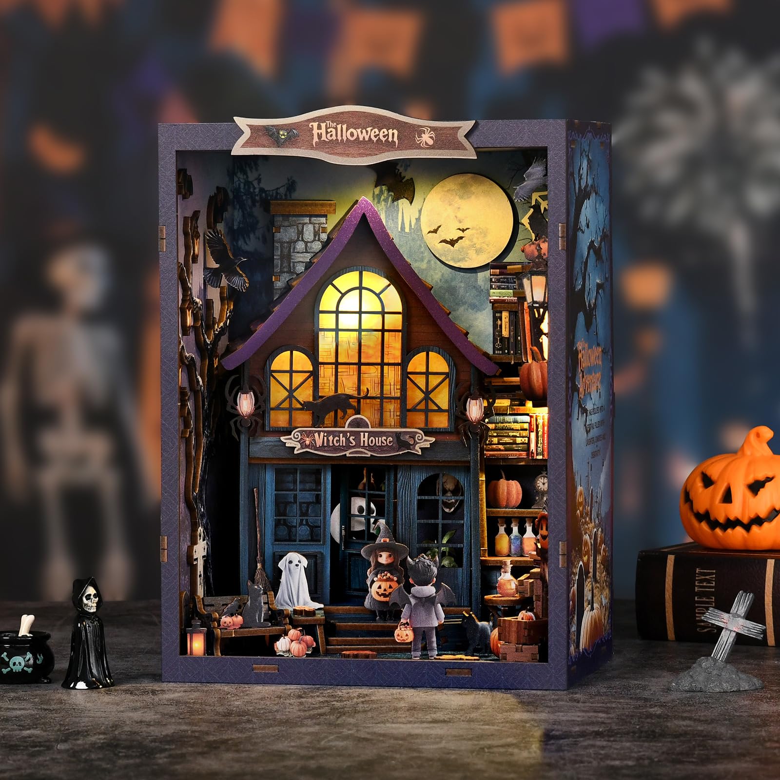 Buchstützen-Dekor für Halloween,DIY Book Nook,mit Led-Licht,