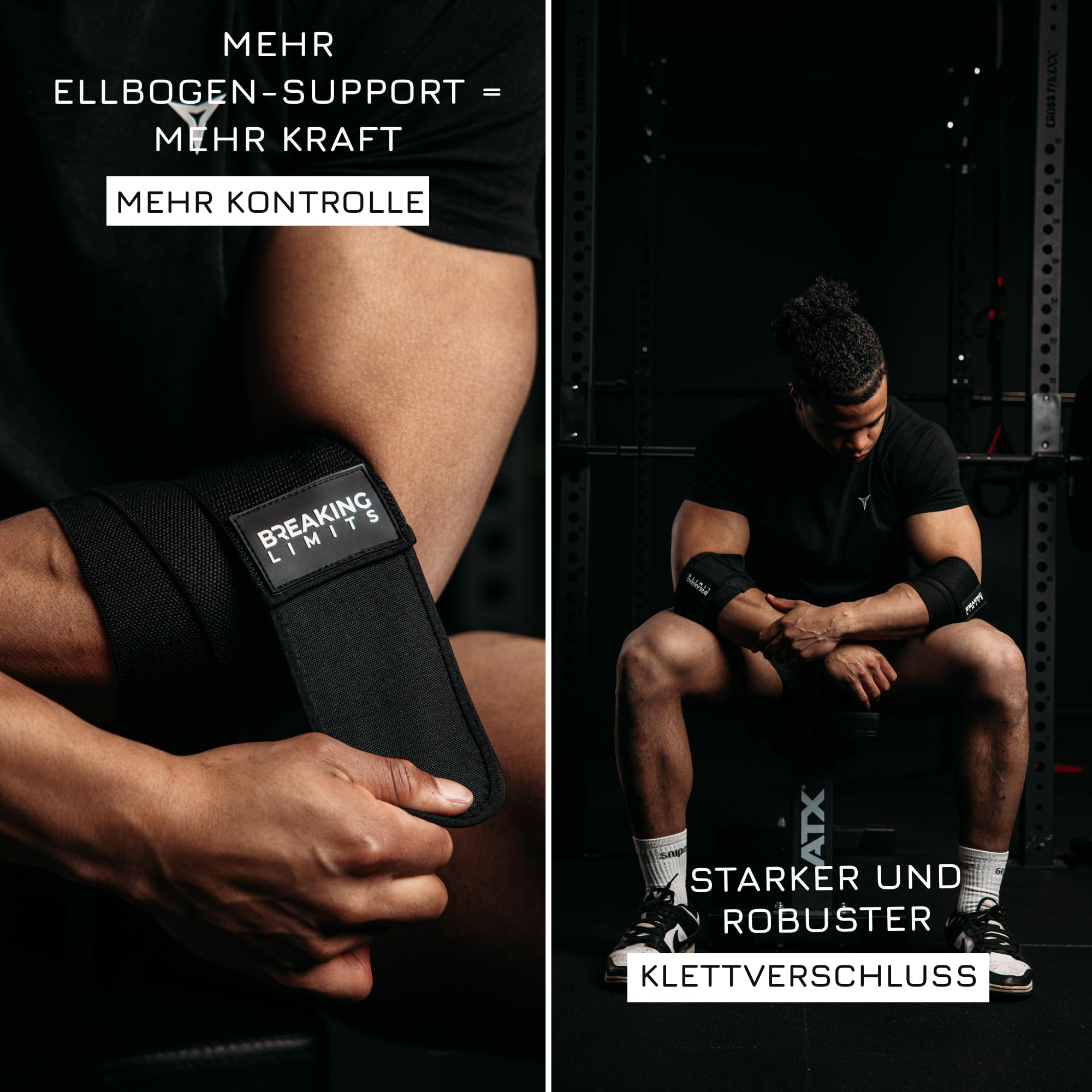 BREAKING LIMITS Ellbogen Bandage Gym - Ellenbogenbandage Kraftsport – Ellenbogenbandagen für Gewichtheben, Bodybuilding, Powerlifting, Bankdrücken & Fitness (1 Paar)