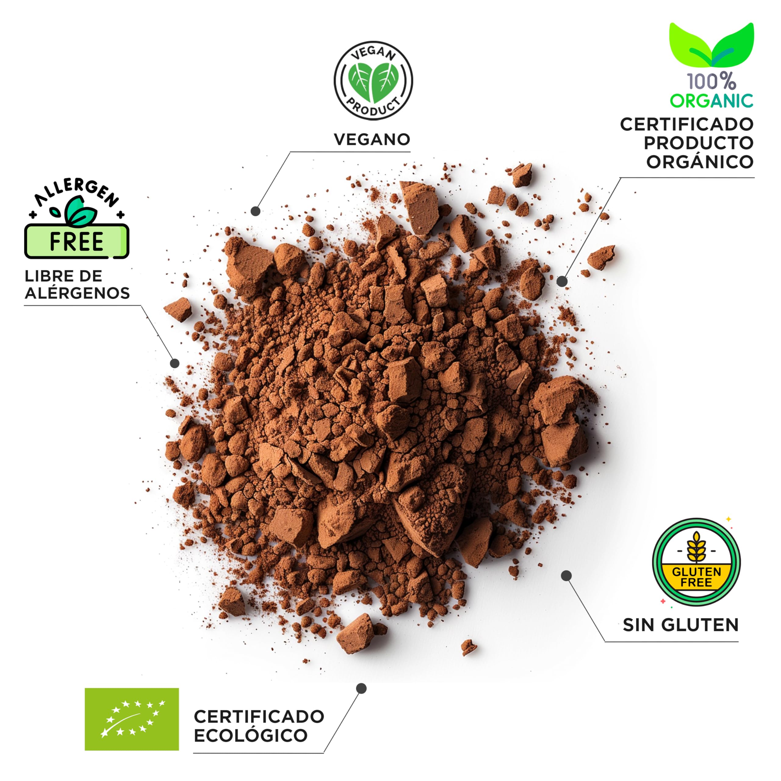 DRASANVI SUPERALIMENTO CACAO CERTIFICADO BIO - Sin abonos ni pesticidas, obtenido en procesos respetuosos con el medioambiente - VEGANO - SIN GLUTEN - 175g
