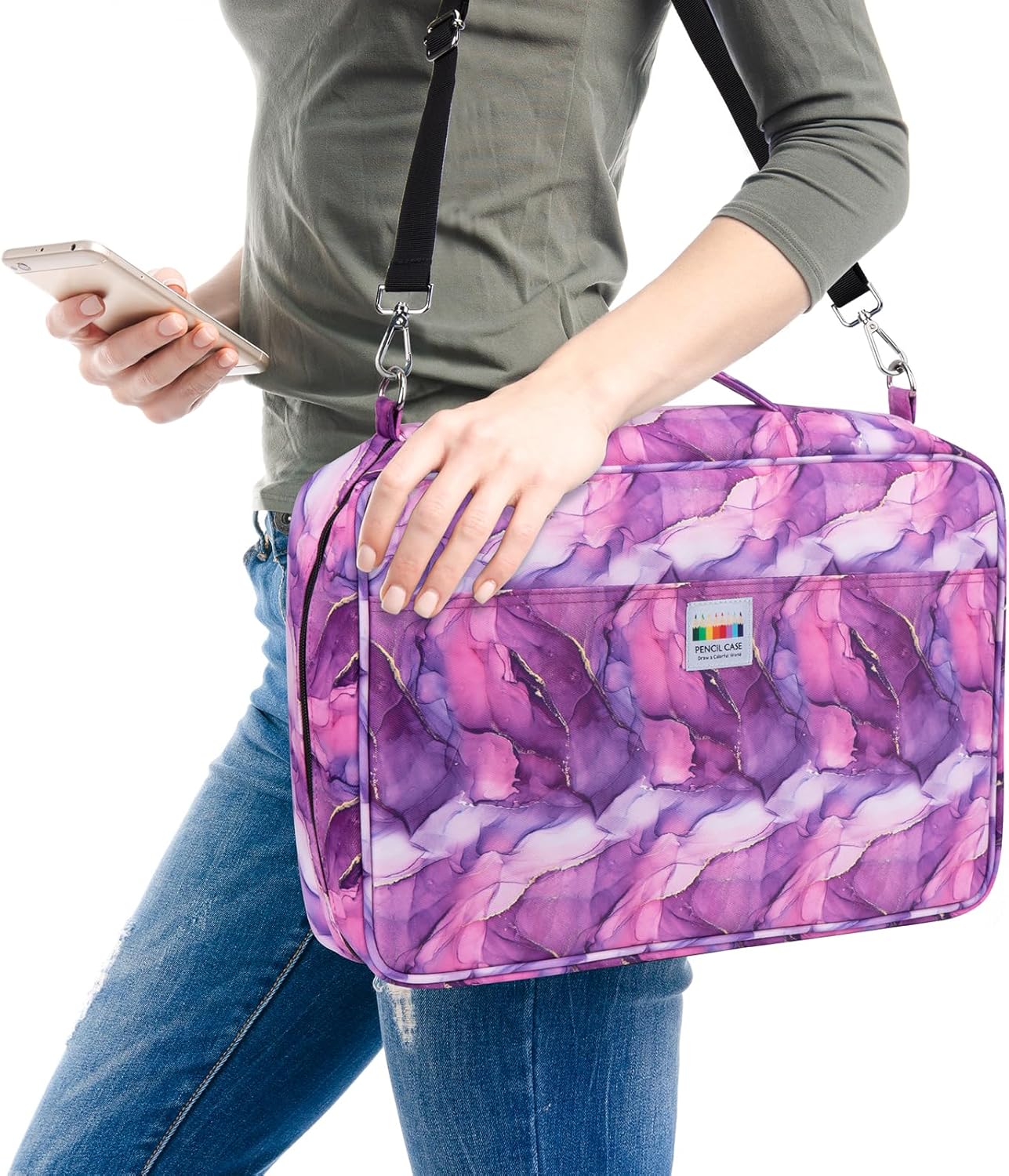 YOUSHARES Big Capacity Colored Pencil Case - 480 Slots large Pen Case Organizer with Multilayer Holder for Prismacolor Colored Pencils & Gel Pen (Marble Purple)