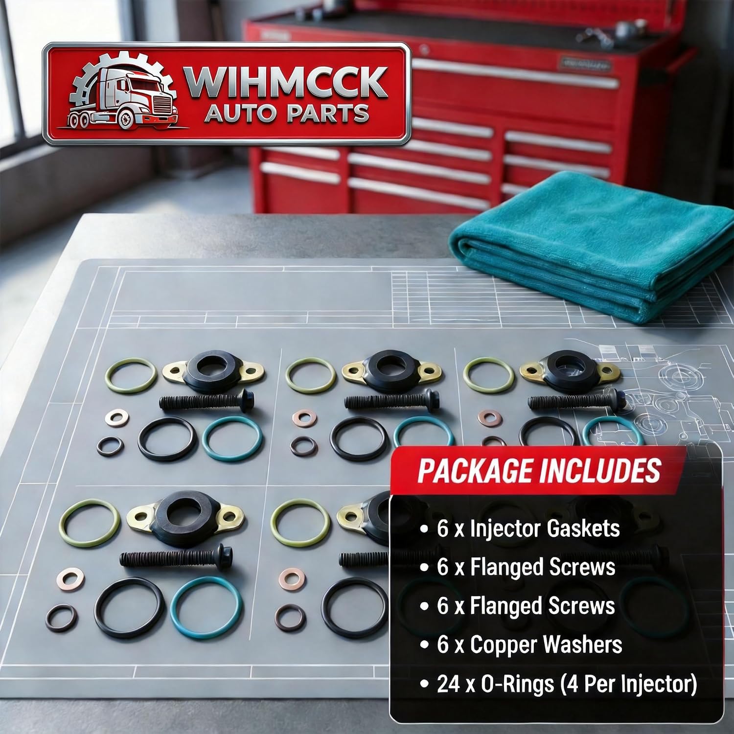 6 Pcs Injector Seal O-Ring Kit for Detroit Diesel DD15 DD13 | Replaces OEM #A4600700987 4600700987 | Complete 6-Cylinder Set: Gaskets, Screws, Washers & 24 O-Rings