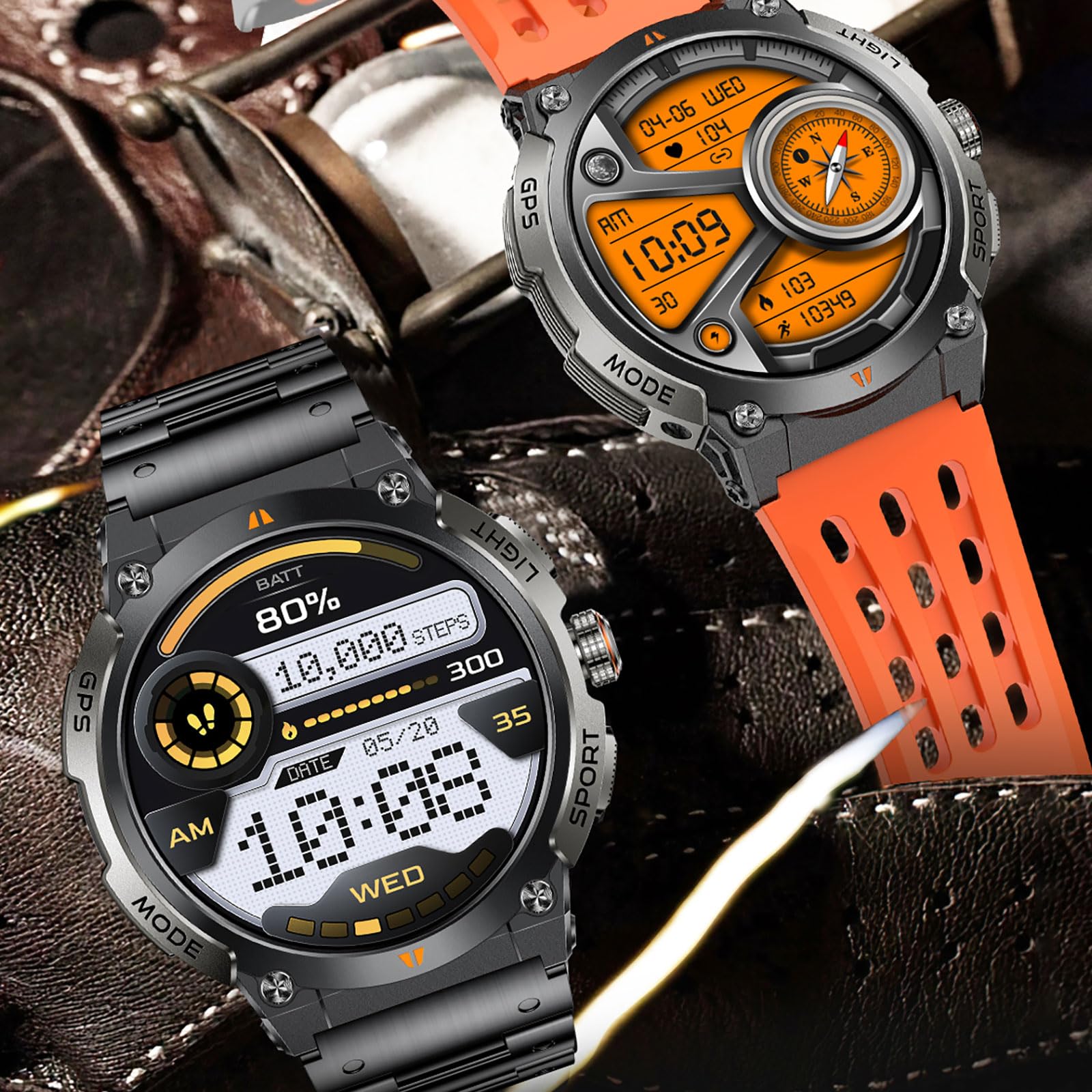 Orologio GPS per attività all'aperto, militare, fitness tracker da uomo con bussola, altimetro, barometro IP68, impermeabile, 100 + modalità sportive, orologio fitness con frequenza cardiaca