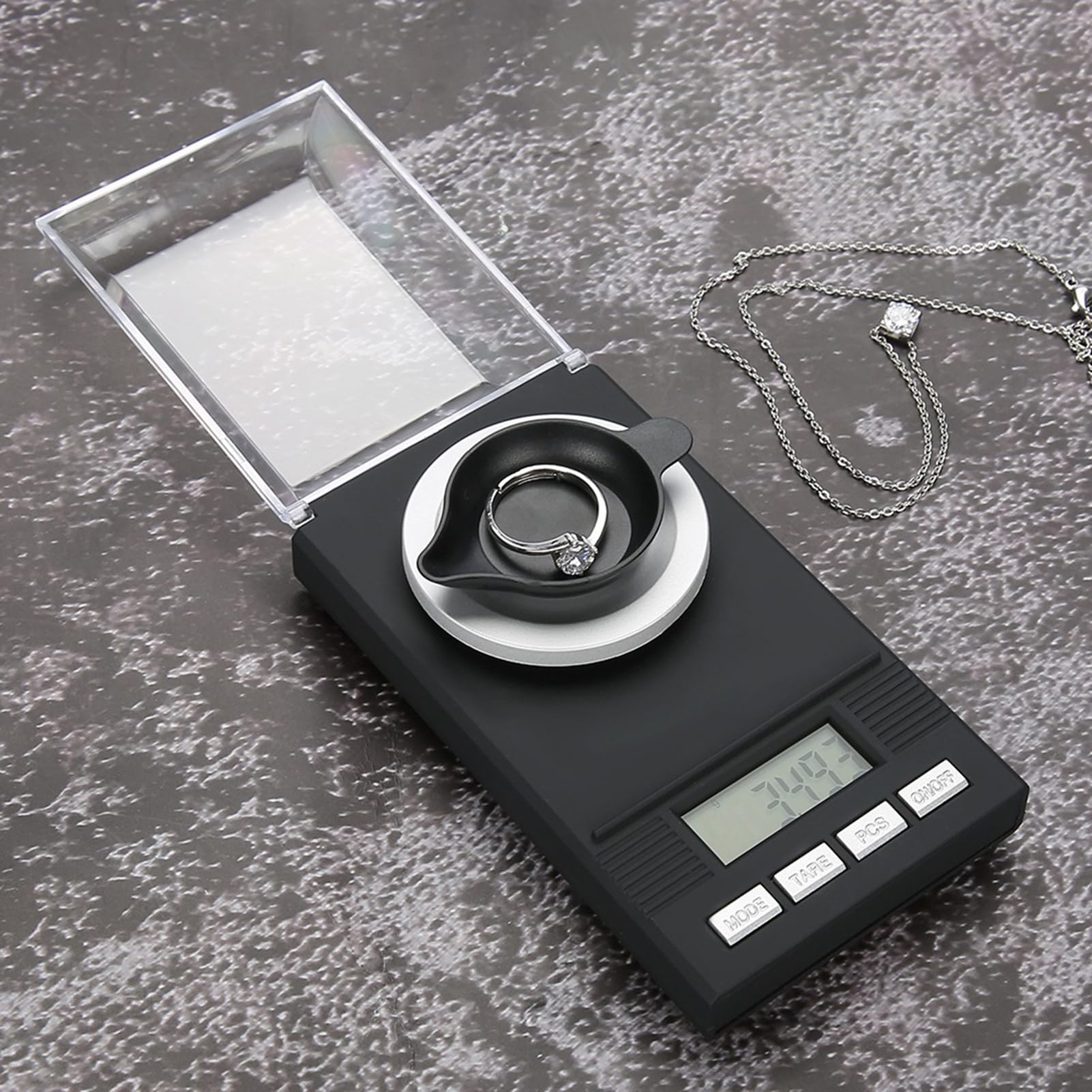 Báscula de Joyería 0.001g, Balanza de Bolsillo Portátil Mini, Pantalla LED con Luz Azul, Protector contra Viento, Tara, Conteo de Piezas, para Oro, Gemas, Hierbas (20g)
