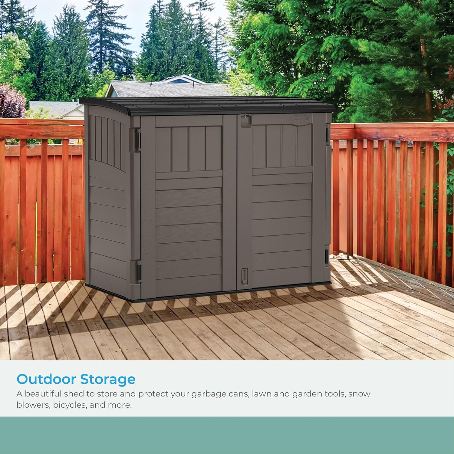 Suncast 34 Cu. Ft. Horizontal Shed for Outdoor Storage w/Locking System, Stoney/Black