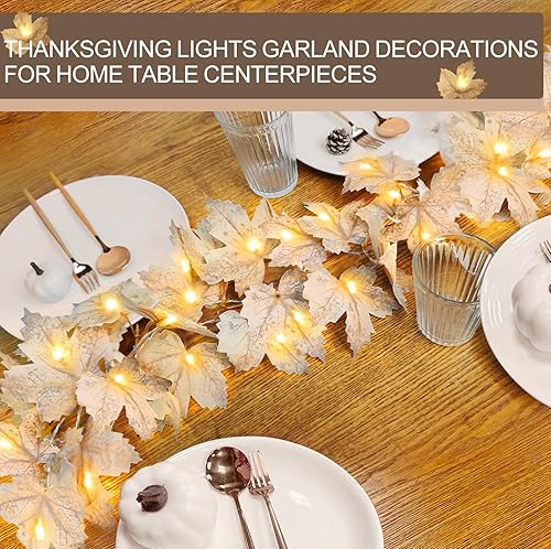 Miniatura 4 de 3 Pack Thanksgiving Decorations - Thanksgiving Garland with Lights Fall Decorations for Home, Total 20Ft 60LED Thick Lighted Maples Leafed Fall