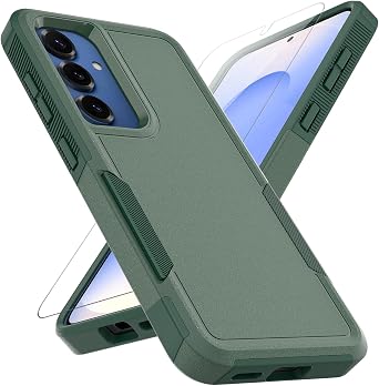 for Samsung Galaxy S25 Case Dual Layer Protective Heavy Duty Cell Phone Cover Shockproof Rugged with Screen Protector - Military Protection Bumper Tough - Samsung Galaxy S25 2025, Dark Green