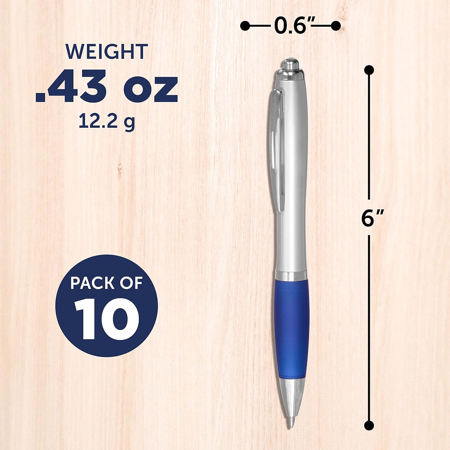 Personalized Ballpoint Pens with Rubber Grip and Black Ink, Pack of 10 by DISCOUNT PROMOS - Ergonomic Design, Ideal for Office & Bulk Writing – Blue