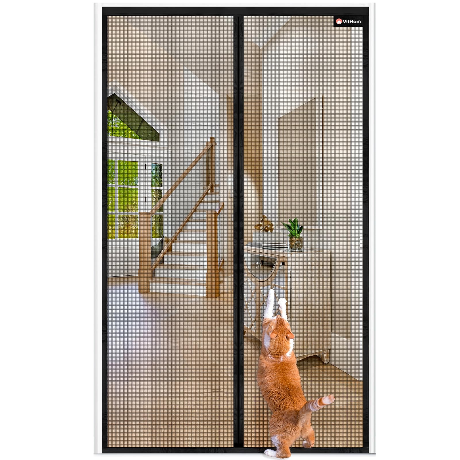 Flammhemmend Fliegengitter Balkontür Magnet,Glasfasermaterial,90x200cm Stärkere Magneten Fliegengitter Tür,Fliegengittertüren Ohne Bohren,Insektenschutzgitter Für Balkontür/Terrassentür,Schwarz