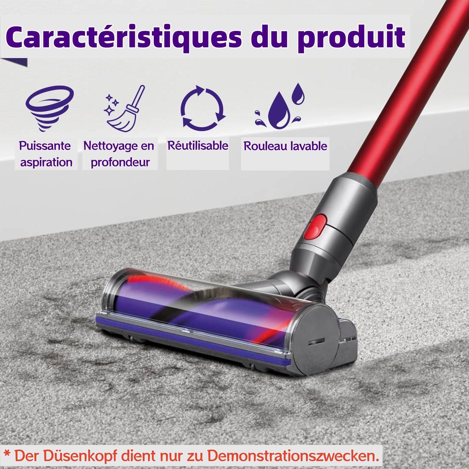 Tête de Brosse Motorisée pour Dyson V7 V8 V10 V11 V15, Brosse Électrique Rotative de Rechange pour Aspirateur SV10 SV11 SV12 SV14 SV17, Embout Turbine Motorhead pour Tapis, Parquet et Sols Durs