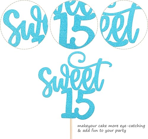 Miniatura 3 de 1 paquete de 15 decoraciones para tartas con purpurina de quince cumpleaños de 15 años, decoración de cupcakes para cumpleaños de 15 años,