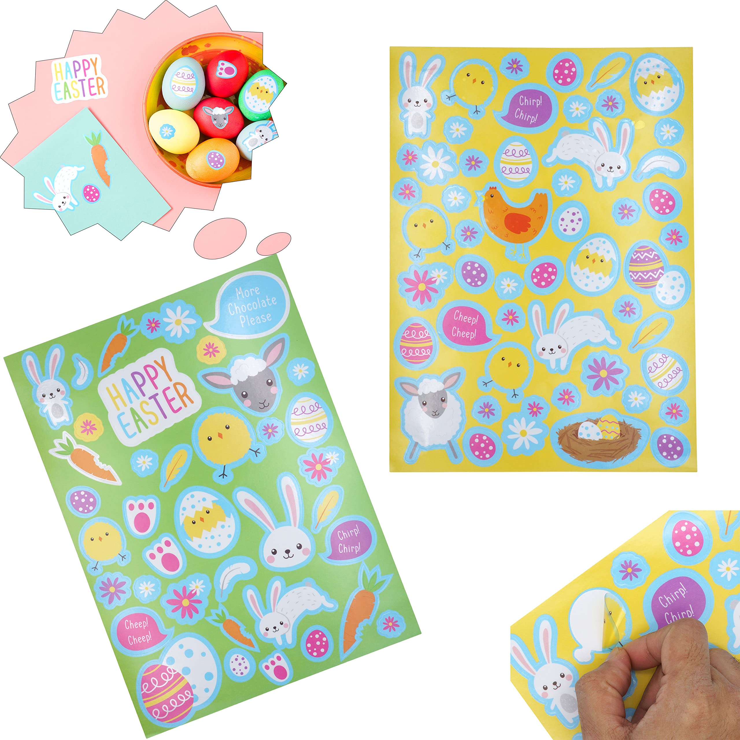 Hovuk 2Pk Easter Sticker Sheets 2 Sheets Of Easter Character Stickers, Self-Adhesive Diy Crafts Making Stickers For Kids, Easter Egg Stickers, Party Ornaments 29.5Cm