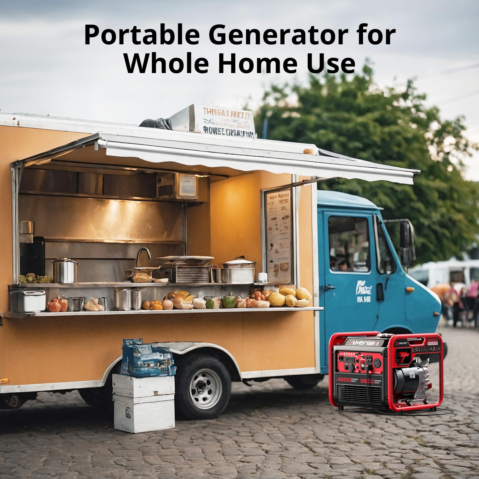 AMERISUN Generatore Inverter da 4500 W, motore a gas portatile, 223 cc, motore a 4 tempi, silenzioso, modalità Eco, sensore CO, funzionamento parallelo, uscita RV 120 V, 30 A, casa e casa