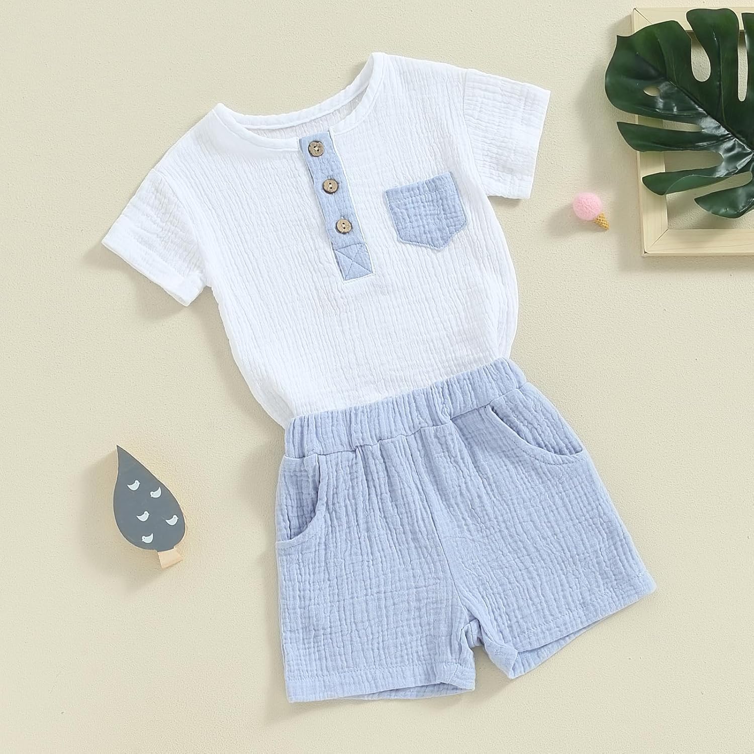 fhutpw Baby Boy Summer Outfits Henley Shirt Soft Pocket Short Sleeve Tops & Shorts Sets Infant 3 6 12 18 Months 2T Clothes - Image 4