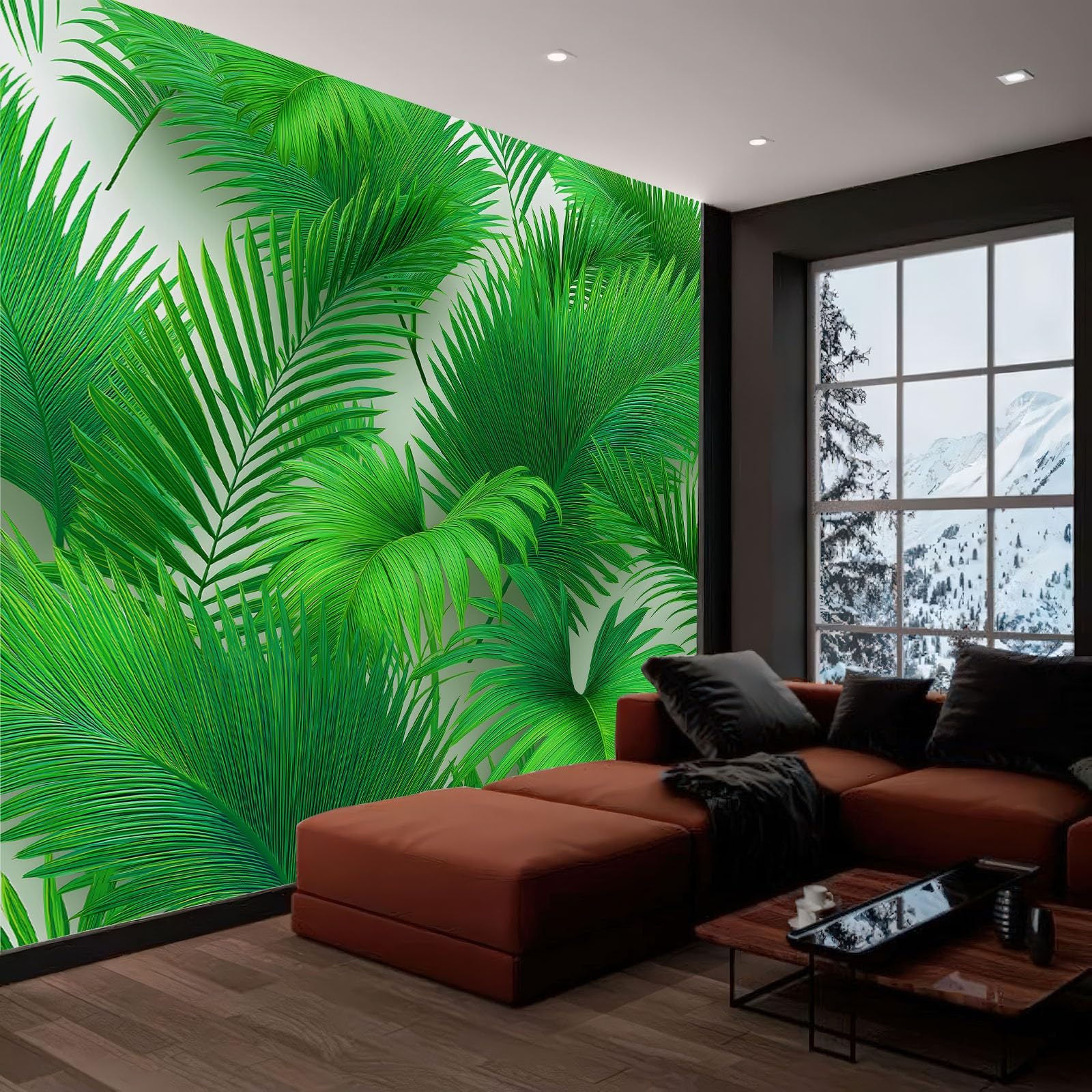Tapeta Zielone tropikalne liście palmowe 250 x 175 cm Mural tapeta z nadrukiem 3D nowoczesna dekoracja ścienna do sypialni, salonu, pokoju dziecięcego
