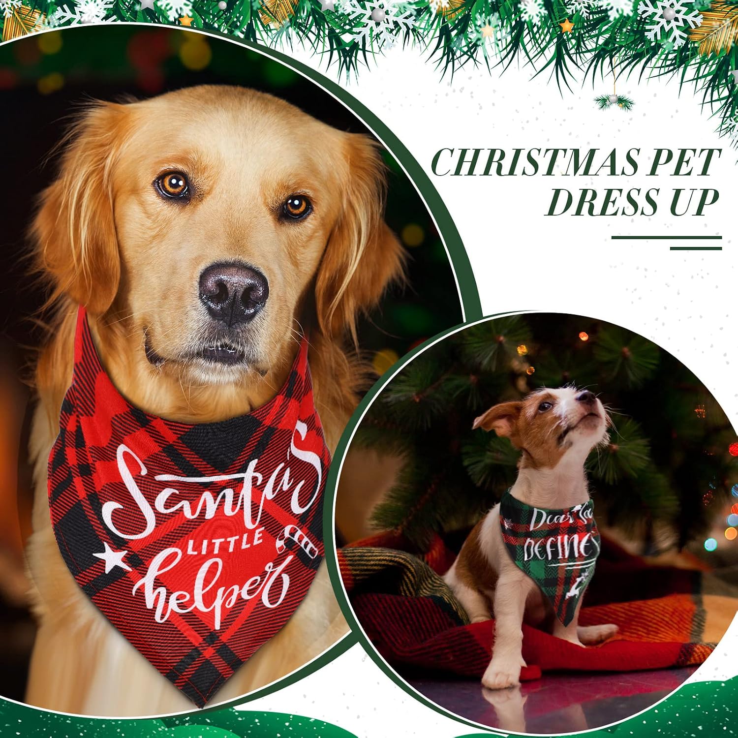 8 Pcs Christmas Dog Bandanas Christmas Classic Buffalo Plaid Pets Scarf Snowflakes Outfit Triangle Drool Bib Costume Accessory for Dogs Cats Pets(Large)