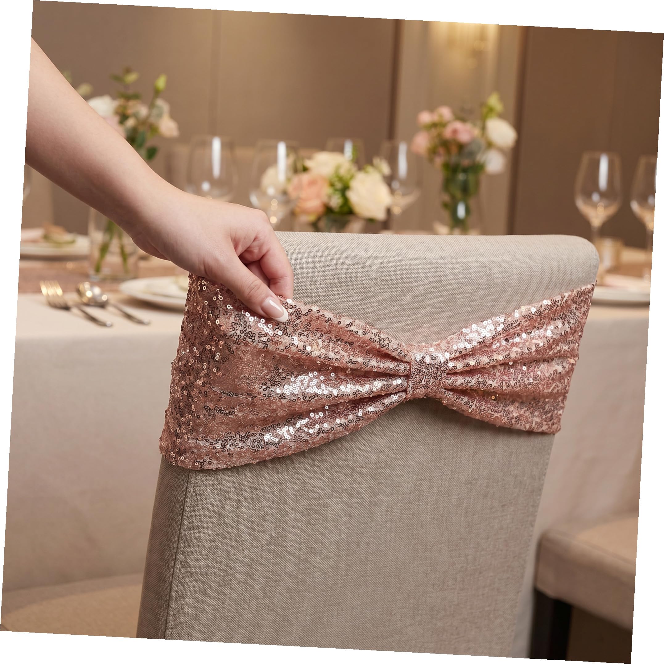 10 Stück Stuhlschleifen mit Pailletten Polyester Gold Dekorative Stuhlschärpen für Bankettstühle und Hochzeitsgesellschaft für Verlobung und Party