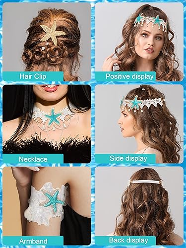 Miniatura 4 de 6 piezas de accesorios para el cabello de sirena de Halloween diadema de concha de estrella de mar collar de estrella de mar pulsera de brazo de