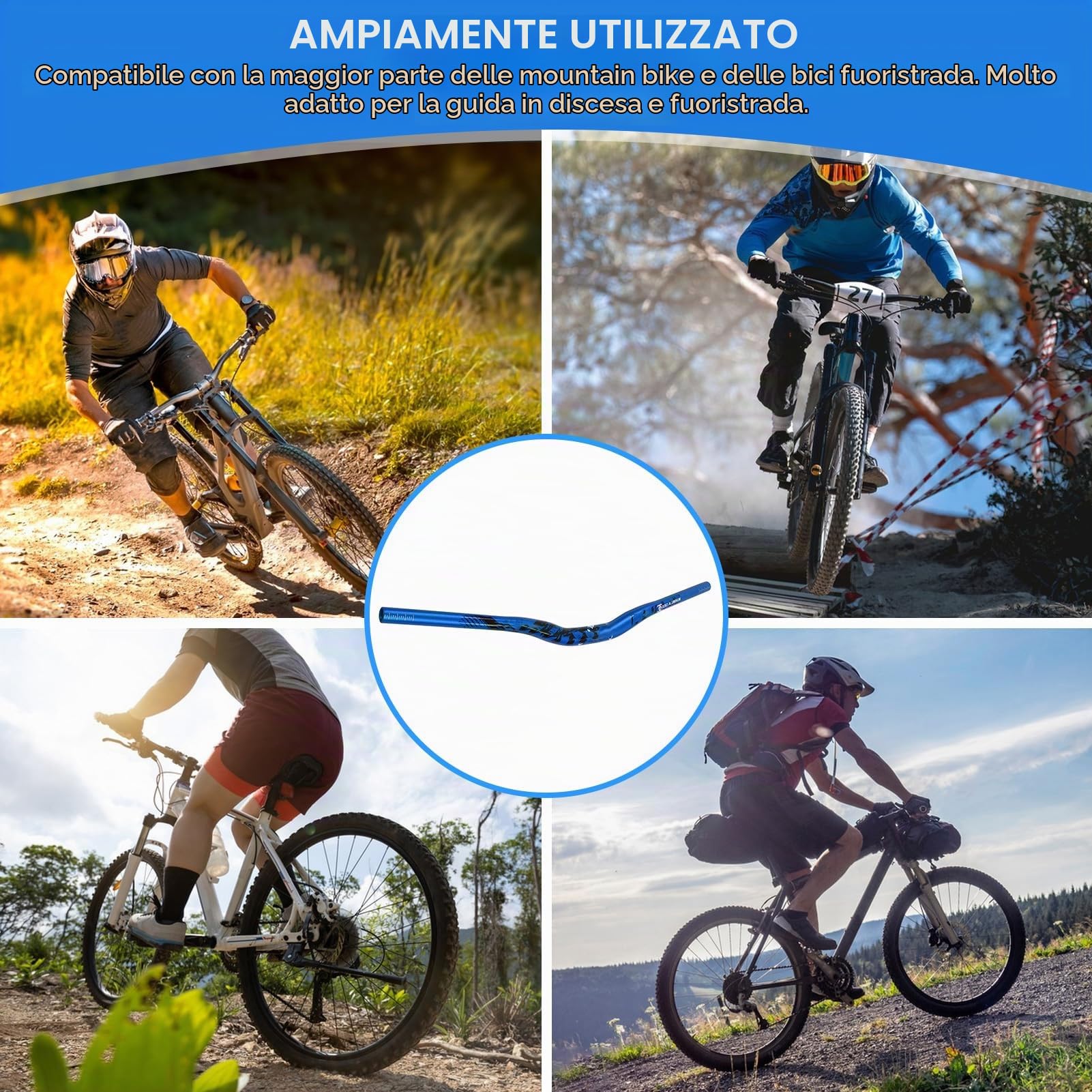 Agatige MTB Mountain Bike Bicicletta Manubrio Extra Lungo Lega di Alluminio 31.8x720mm 700mm Riser Bar(Blu)