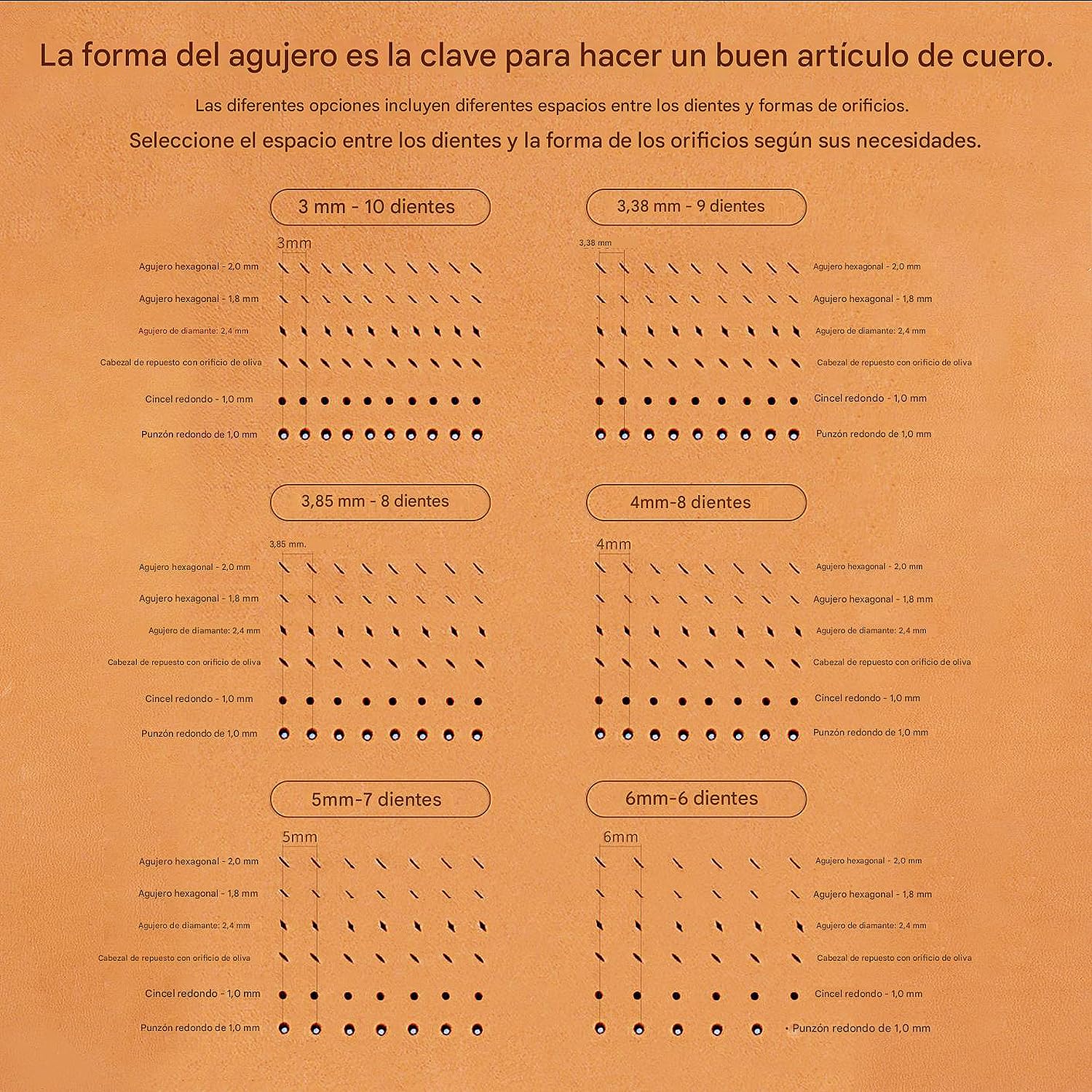 WUTA - Perforadora de agujeros para cuero con forma de círculo desmontable, herramienta profesional para espaciar cuero, juego de bricolaje para cuero(3.85mm-2+4+8)